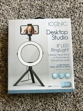 ICONIC London 8" LED Ring Light Desktop Studio - White and Black